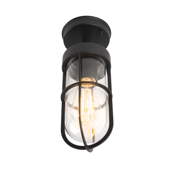plafondlampen buiten Landelijke buitenplafondlamp zwart met glas IP44 Elza AluminiumGlas Zwart Dit is de Een leuke lamp voor onder je terras hij straalt echt
