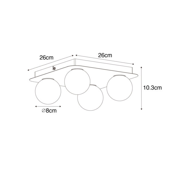 Moderne badkamer plafondlamp messing vierkant 4-lichts - Cederic - Afbeelding 3