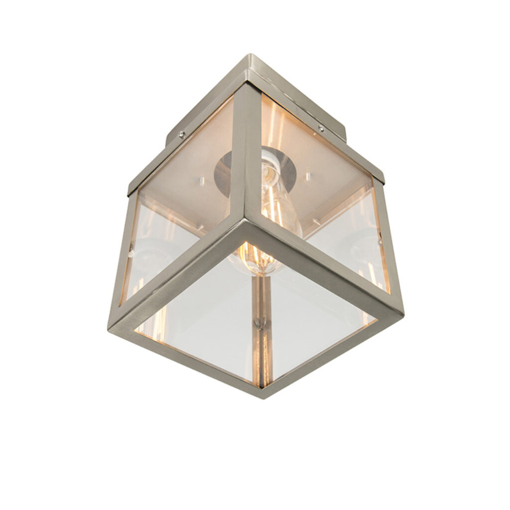 plafondlampen buiten Moderne buitenplafondlamp staal Rotterdam GlasRoestvrij Staal Deze bestaat uit een vierkant frame voorzien van glazen panelen aan de