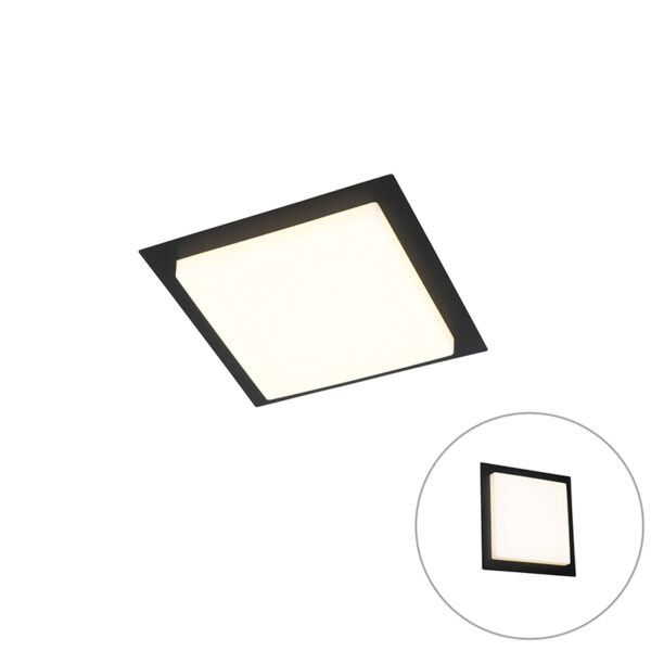plafondlampen buiten Moderne plafondlamp zwart vierkant incl. LED IP44 Lys Roestvrij staal Zwart Een strakke die zowel als in de badkamer prachtig zal staan.