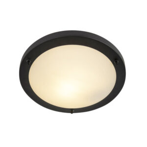 plafondlampen buiten Moderne zwart 31 cm IP44 Yuma GlasStaal Zwart Prachtig exclusief design in een hoogwaardige staal kwaliteit. De mat zwarte afwerking geeft