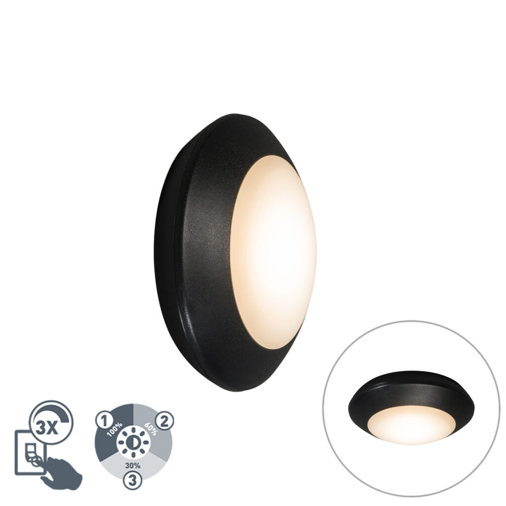 plafondlampen buiten en plafondlamp zwart IP65 Bertina Kunststof Zwart Een minimalistisch strak design in ronde vorm is deze kleine Bertina. Deze met zwarte