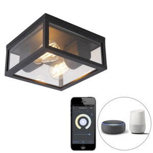 plafondlampen buiten Smart plafondlamp zwart IP44 incl. Wifi ST64 Charlois AluminiumGlas Zwart