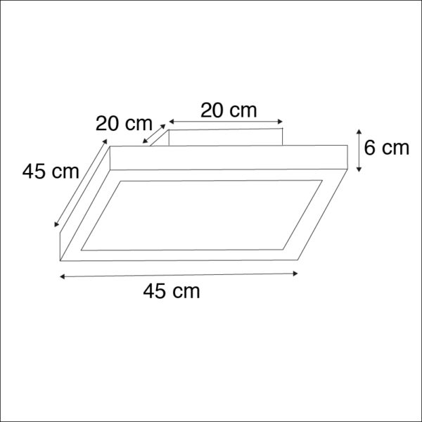 Vierkante plafondlamp chroom 45 cm incl. LED IP44 - Flat - Afbeelding 3