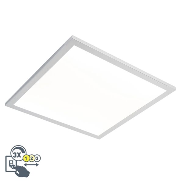 plafondlampen buiten Vierkante plafondlamp chroom 45 cm incl. LED IP44 Flat KunststofStaal Chroom Deze is een strakke perfect voor in de werkkamer of op kantoor