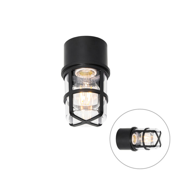 plafondlampen buiten en wandlamp zwart met heldere kap IP54 Kiki Kunststof Zwart Is jouw voordeur of overkapping toe aan een moderne Dan is buitenlamp wat je