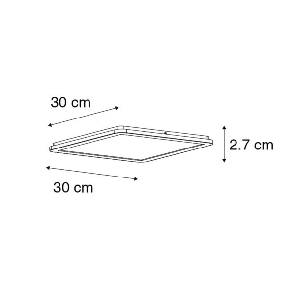 Plafonnière zwart 30 cm incl. LED 3-staps dimbaar IP44 - Steve - Afbeelding 3