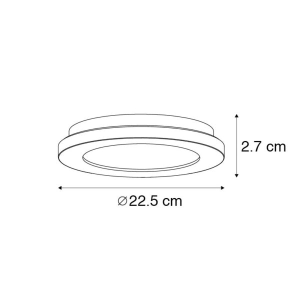 Plafonnière zwart 22,5 cm incl. LED 3-staps dimbaar IP44 - Steve - Afbeelding 3
