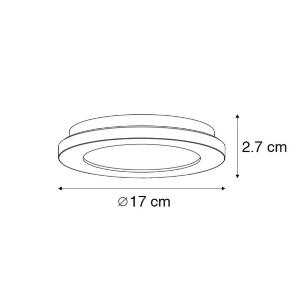 Plafonnière zwart 17 cm incl. LED 3-staps dimbaar IP44 - Steve - Afbeelding 3