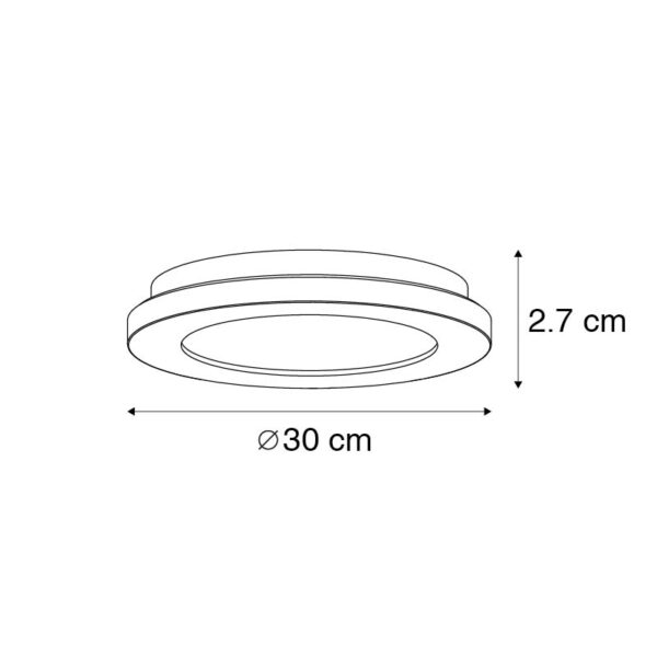 Plafonnière zwart 30 cm incl. LED 3-staps dimbaar IP44 - Steve - Afbeelding 3