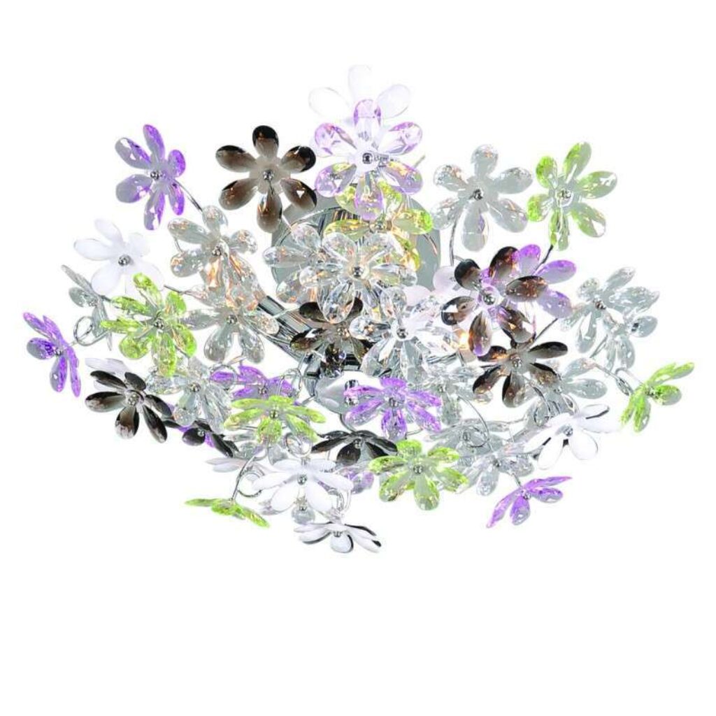 plafondlampen chroom 56 cm Fiore KunststofMetaal Multicolor Deze grote plafondlamp van het merk Trio Leuchten is een echte Dit model genaamd heeft paarse en