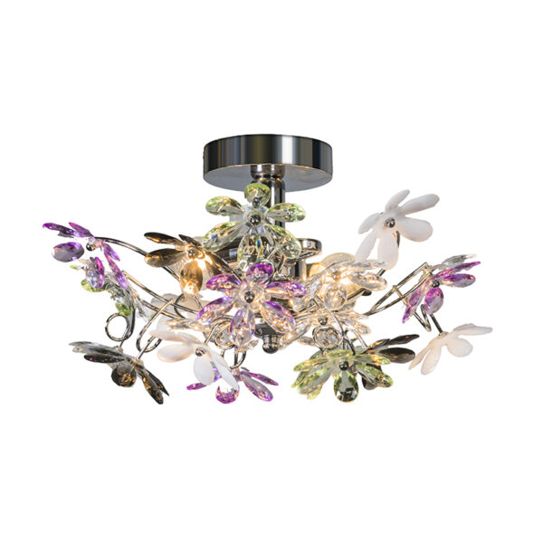 plafondlampen chroom 38 cm Fiore KunststofMetaal Chroom Deze plafondlamp van het merk Trio Leuchten is een echte Dit model genaamd heeft paarse en witte bloemen