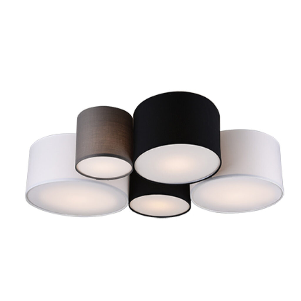 plafondlampen Design multicolor Sectos StofStaal Wit Deze speelse bestaat uit 5 lichtkokers in de kleuren wit zwart en taupe. Erg leuk als basisverlichting jouw