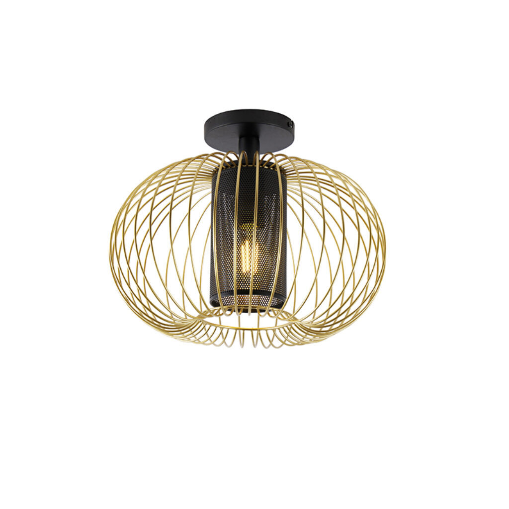 plafondlampen Design plafondlamp goud met zwart Marnie Metaal Goud De is een echte blikvanger in Met zijn opvallende zwarte en gouden kleur weet hij al snel de