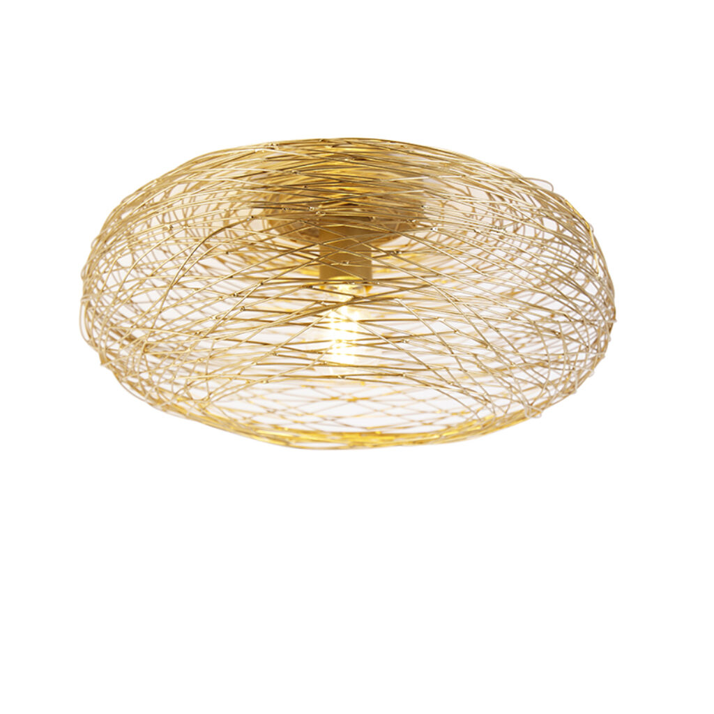 plafondlampen Design plafondlamp goud ovaal Sarella Staal Wauw wat een toffe is Door de open structuur van lamp krijg je prachtig lichteffect op het plafond