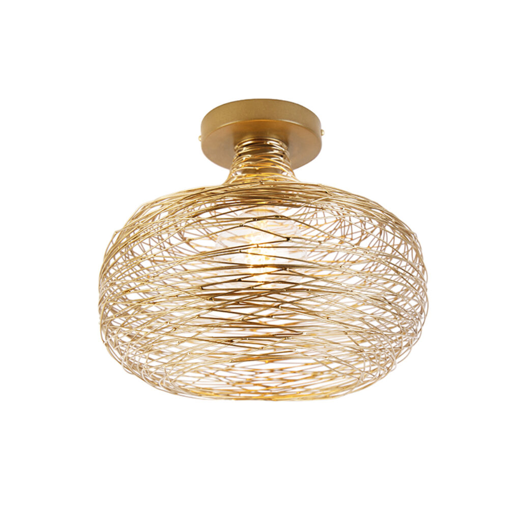 plafondlampen Design plafondlamp goud Sarella Staal Wat een leuke eyecatcher onze Het open design van de lampenkap en gouden afwerking geven hem stijlvolle
