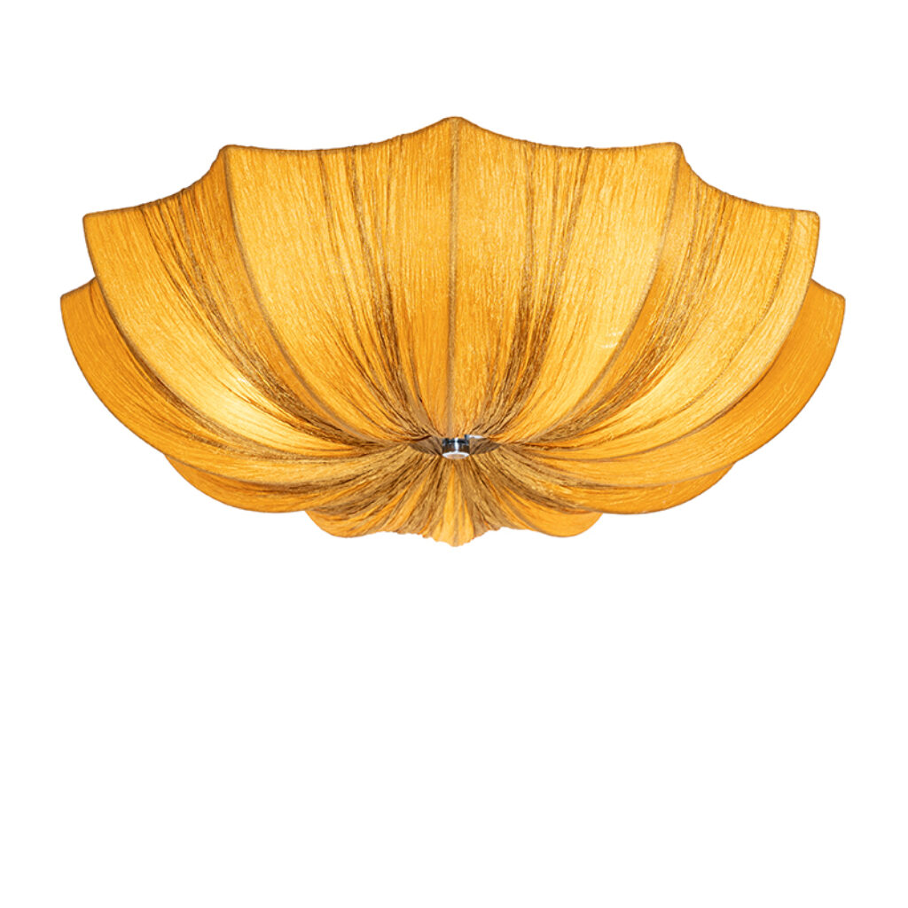 plafondlampen Design plafondlamp goud zijden 52 cm Plu StofStaal Haal een echte eyecatcher in huis met onze Plu. Deze is gemaakt van zijde opvallende gouden
