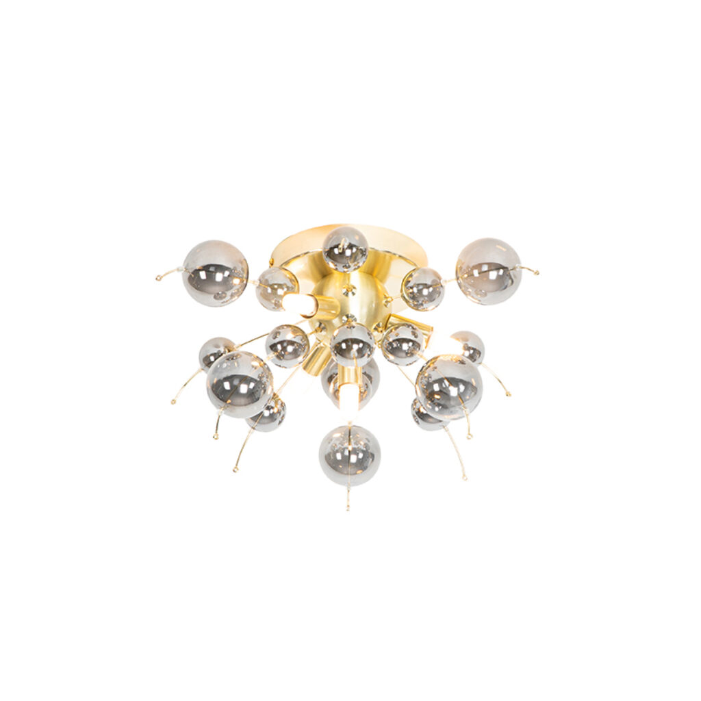 plafondlampen Design plafondlamp messing met smoke glas 40 cm Explode GlasStaal Met haal je een echte eyecatcher in De lamp heeft iets weg van vuurwerk de lucht