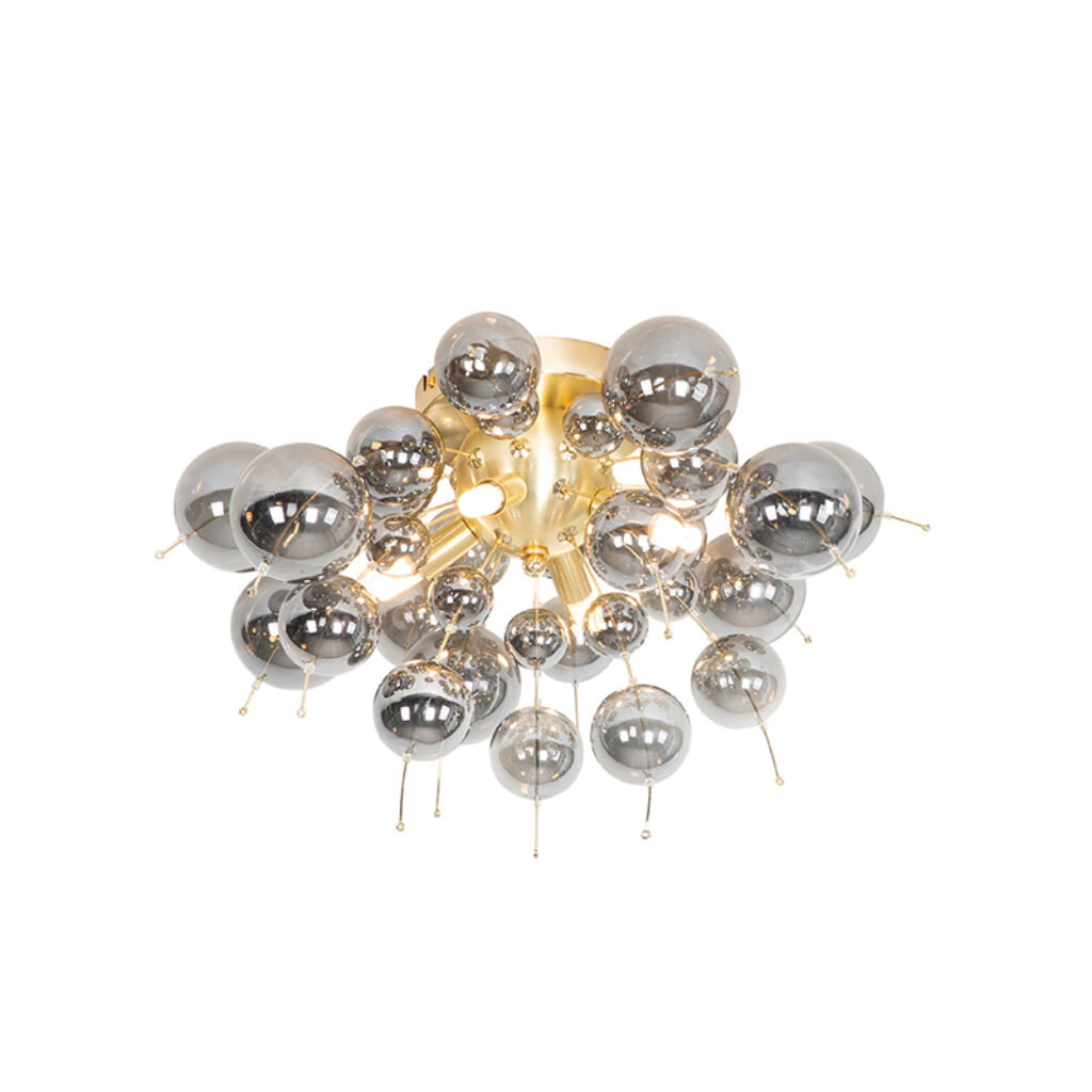 plafondlampen Design plafondlamp messing met smoke glas Explode GlasStaal Met haal je een echte eyecatcher in De lamp heeft iets weg van vuurwerk de lucht door