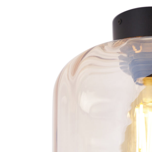 Design plafondlamp zwart met amber glas - Qara - Afbeelding 2