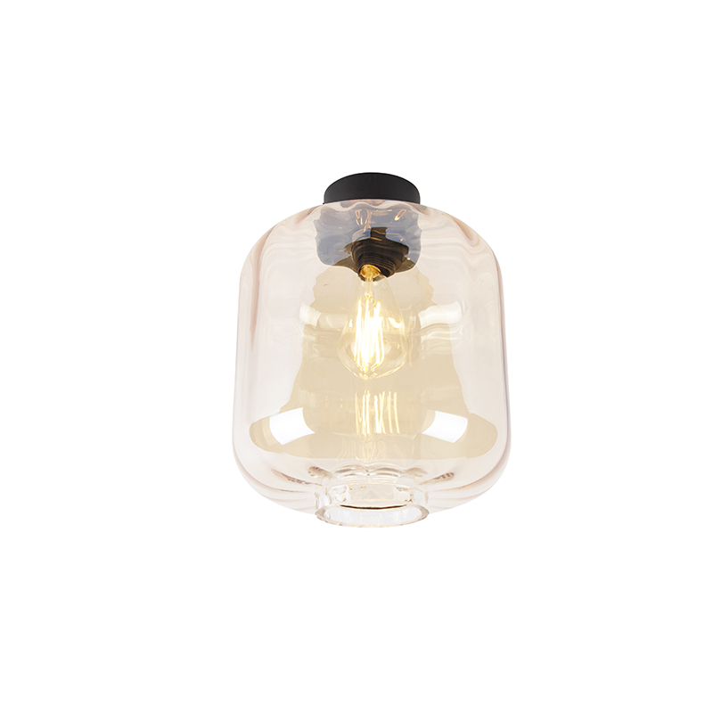 plafondlampen Design plafondlamp zwart met amber glas Qara AluminiumGlas Beige De design is een echte Het amberkleurige geeft speels effect in de ruimte en