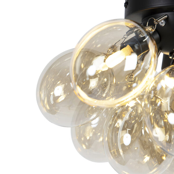 Design plafondlamp zwart met amber glas 3-lichts - Uvas - Afbeelding 2