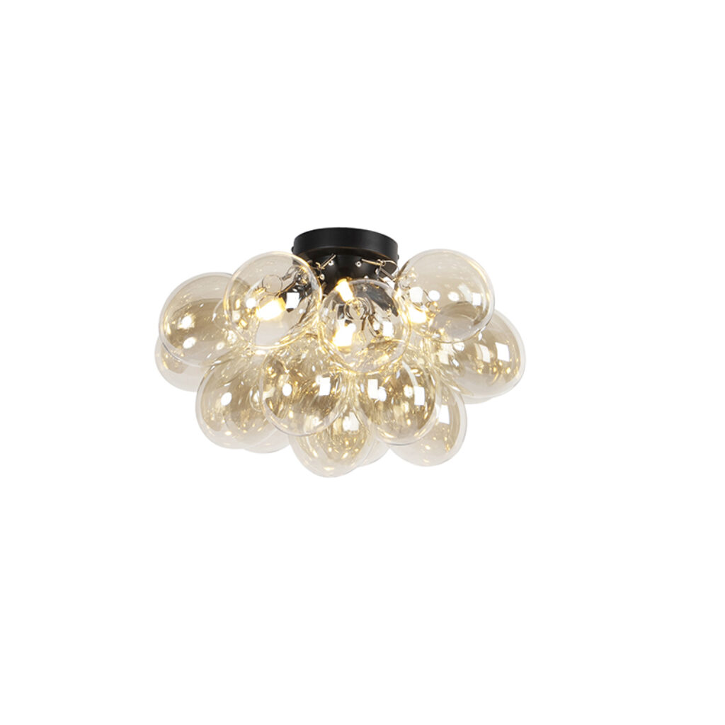 plafondlampen Design plafondlamp zwart met amber glas Uvas GlasStaal Een stijlvolle topper deze blikvanger die elke ruimte in huis doet opleven. Zo kan hij de