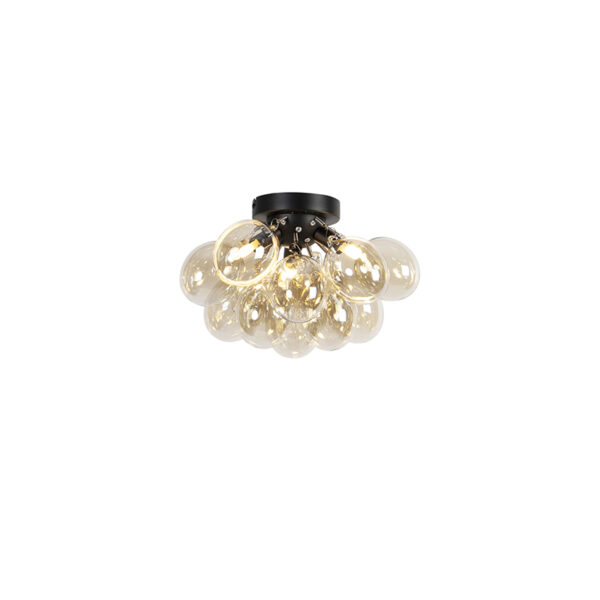 plafondlampen Design plafondlamp zwart met amber glas Uvas GlasStaal Een stijlvolle topper deze blikvanger die elke ruimte in huis doet opleven. Zo kan hij de