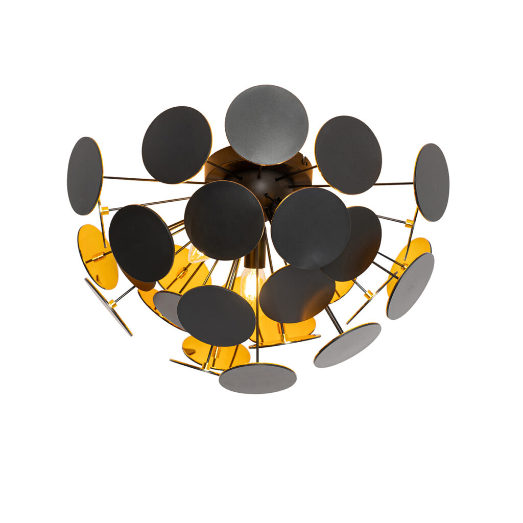plafondlampen Design plafondlamp zwart met goud 54 cm Cerchio StaalKunststof Zwart