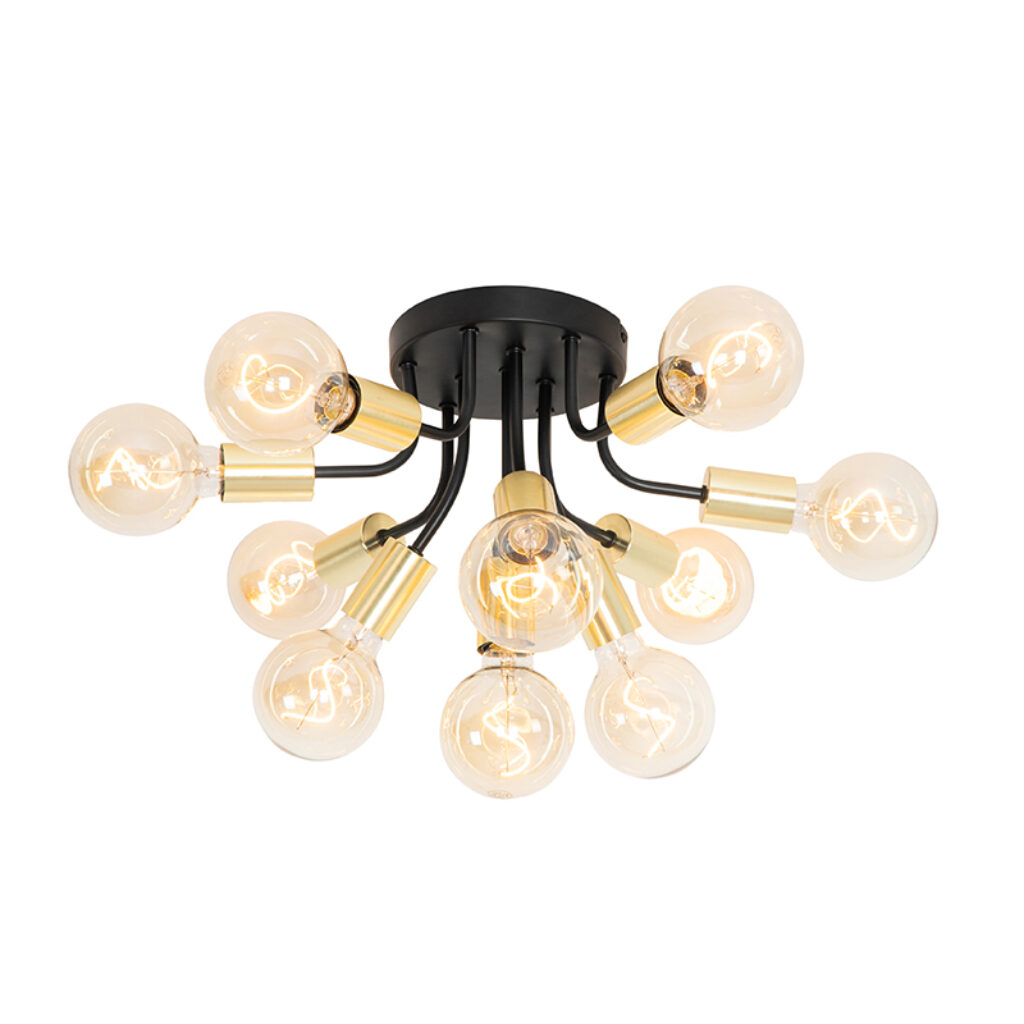 plafondlampen Design plafondlamp zwart met goud Juul Staal Zwart Haal een moderne eyecatcher in huis Juul. Deze zwarte is gemaakt van staal en heeft 10