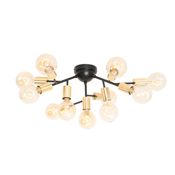 plafondlampen Design plafondlamp zwart met goud Juul Staal Zwart Haal een stijlvolle in huis Juul. Deze zwarte is gemaakt van staal en heeft 12 lichtpunten. Hij