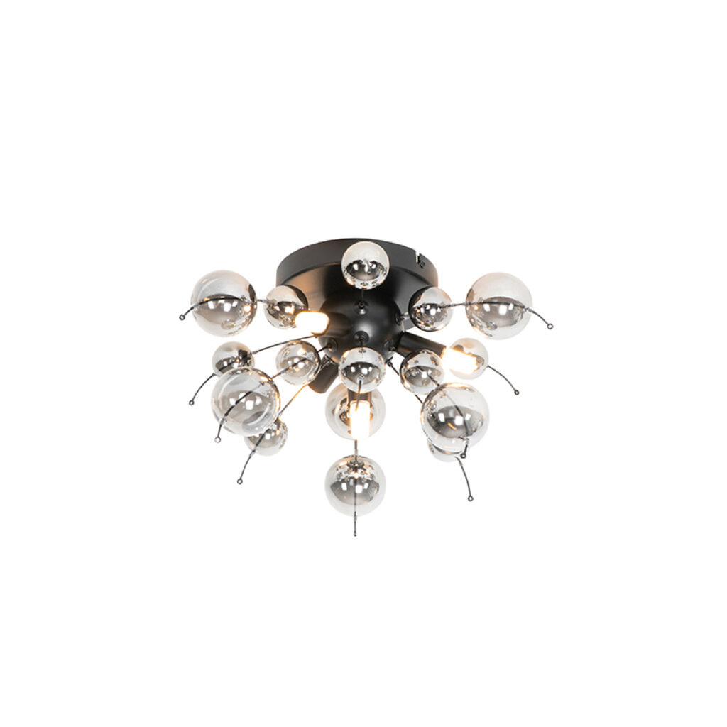 plafondlampen Design plafondlamp zwart met smoke glas 40 cm Explode GlasStaal Zwart Met haal je een echte eyecatcher in De lamp heeft iets weg van vuurwerk de