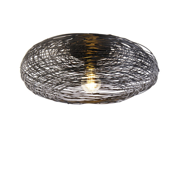 plafondlampen Design plafondlamp zwart ovaal Sarella Staal Zwart Wat een leuke eyecatcher onze Het open design van de lampenkap en zwarte afwerking geven hem