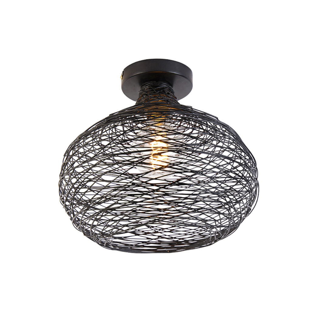 plafondlampen Design plafondlamp zwart Sarella Staal Zwart Wat een leuke eyecatcher onze Het open design van de lampenkap en zwarte afwerking geven hem