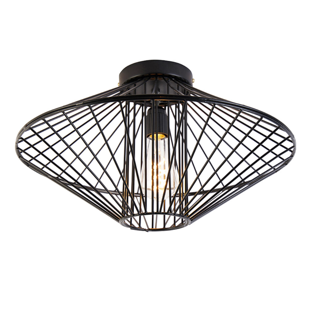 plafondlampen Design plafondlamp zwart Zahra Staal Zwart Wat een mooie eyecatcher onze Het open design van de lampenkap en zwarte afwerking geven hem rustige