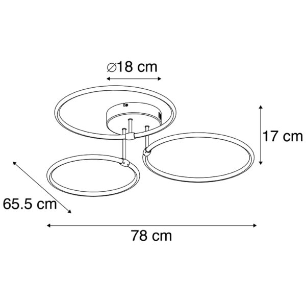 Joaniqa design plafondlamp zwart incl. LED 3-staps dimbaar 3-lichts - Afbeelding 3