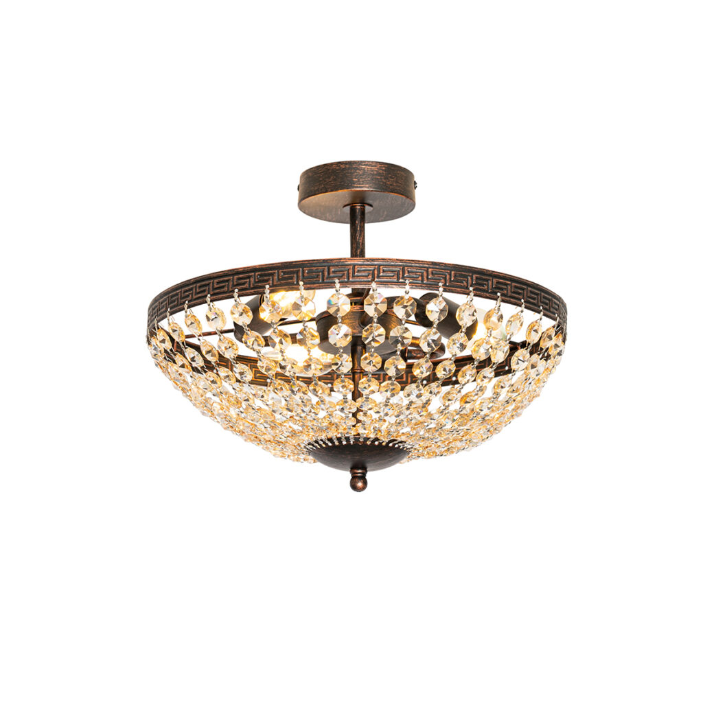 plafondlampen Klassieke plafondlamp brons met kristal Mondrian Staal Brons