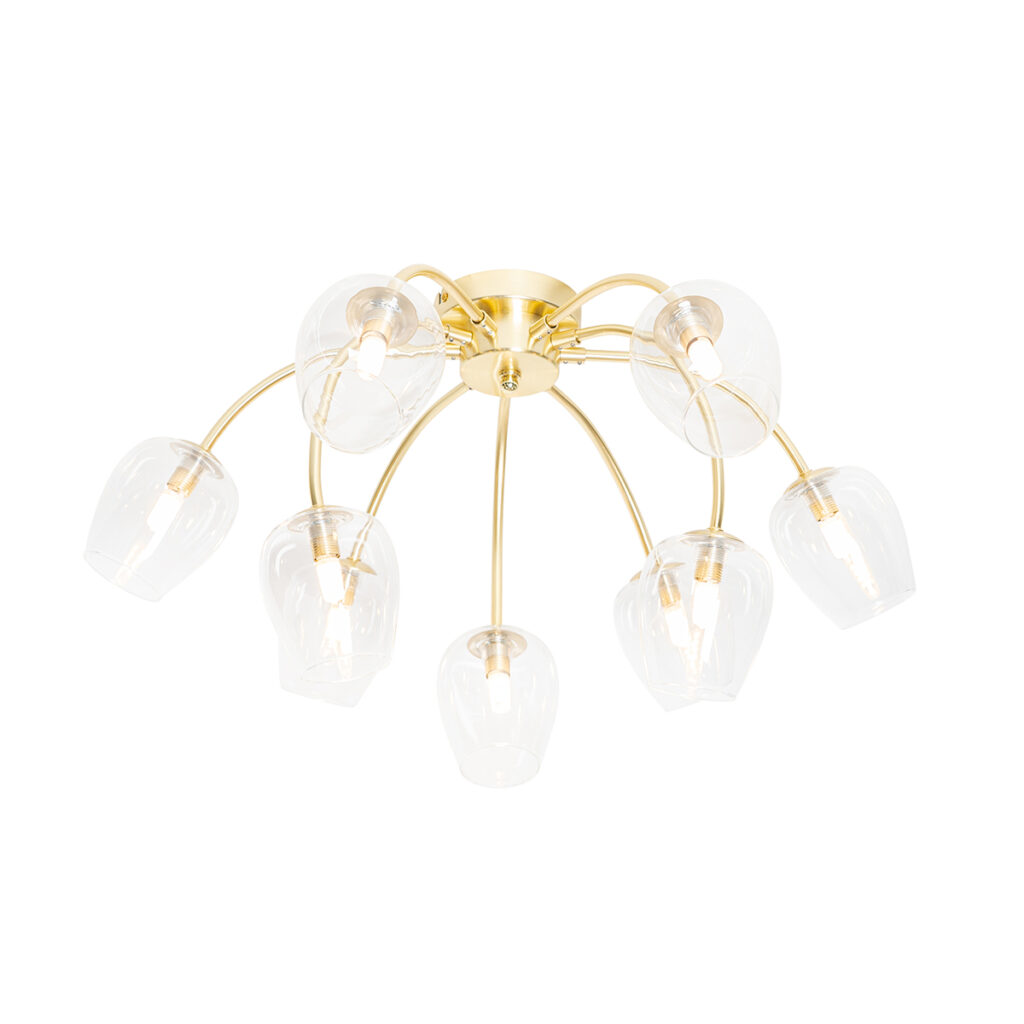 plafondlampen Klassieke plafondlamp goud met glas Elien StaalGlas go classic onze Elien. Een klassieke die een unieke kroonluchter look heeft. De lamp is mooi