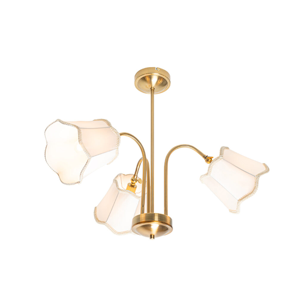 plafondlampen Klassieke plafondlamp messing met witte lampenkap Nona StofStaal Wit Wat een chique de De gezellige kapjes geven meteen fijne sfeer en in