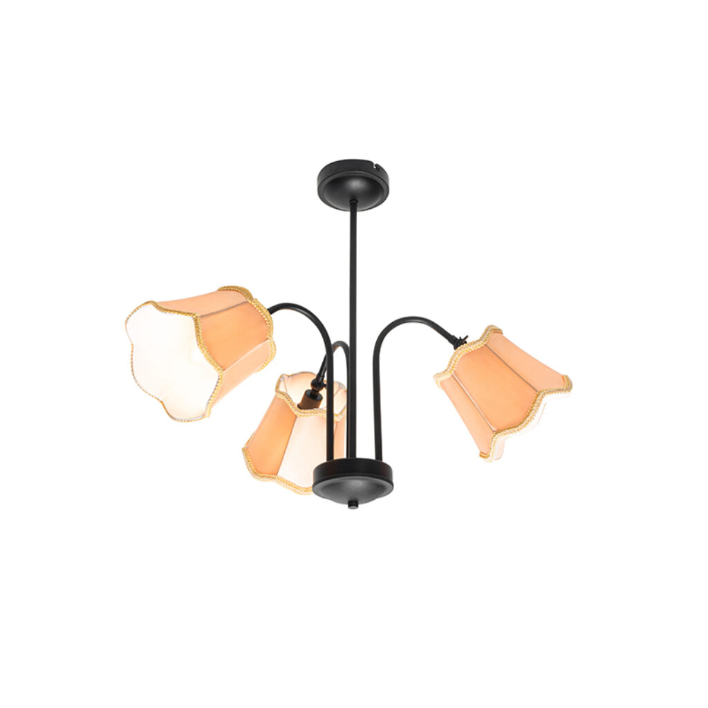 plafondlampen Klassieke plafondlamp zwart met lampenkap goud Nona StofStaal Wat een gezellige de De kapjes geven meteen fijne sfeer. Plafondlamp is van staal
