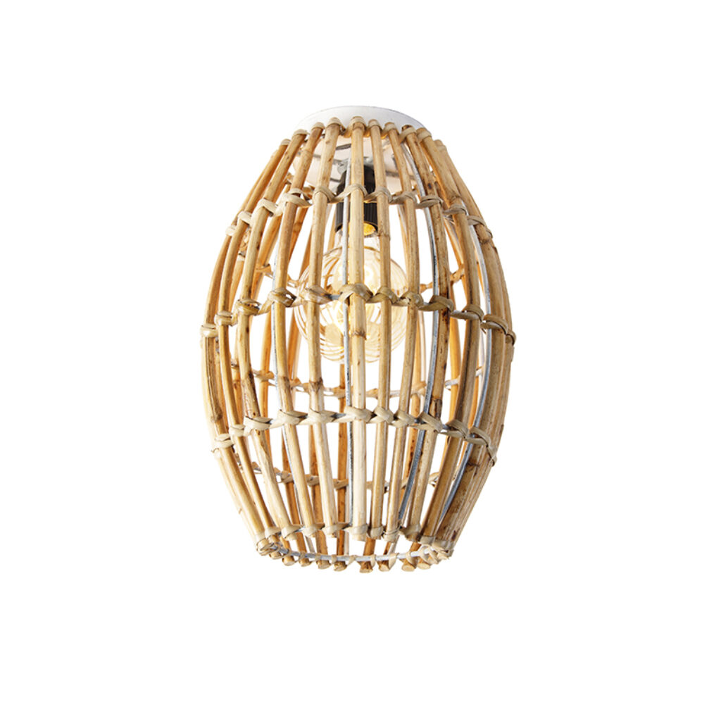 plafondlampen Landelijke plafondlamp bamboe met wit Canna Capsule BamboeStaal Naturel Plafondlamp zorgt voor een landelijke touch in je interieur. Zijn