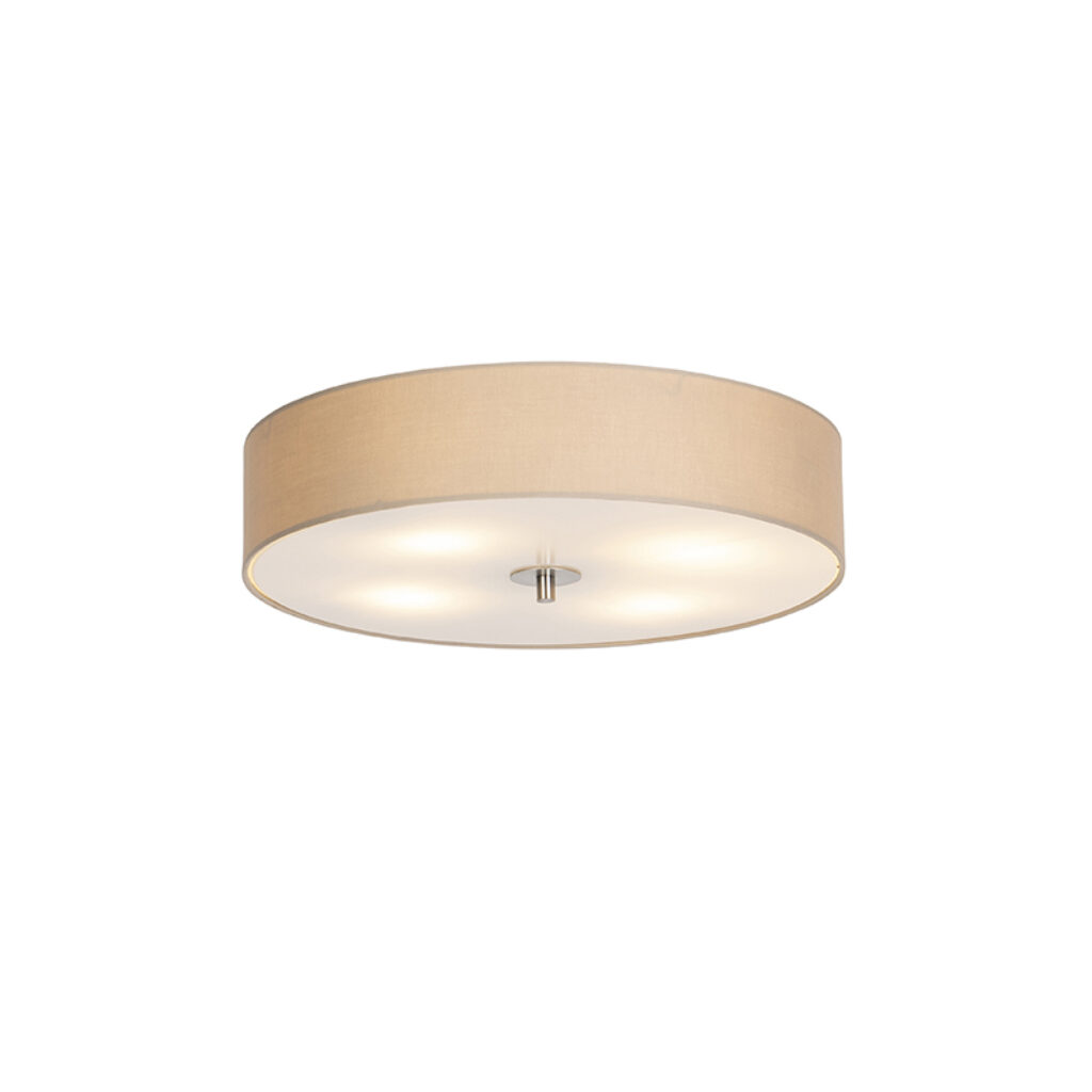 plafondlampen Landelijke plafondlamp beige 50 cm Drum GlasStofStaal Beige Een tijdloze ronde met een kap mooie kleur. De stof die gebruikt is voor de gemaakt