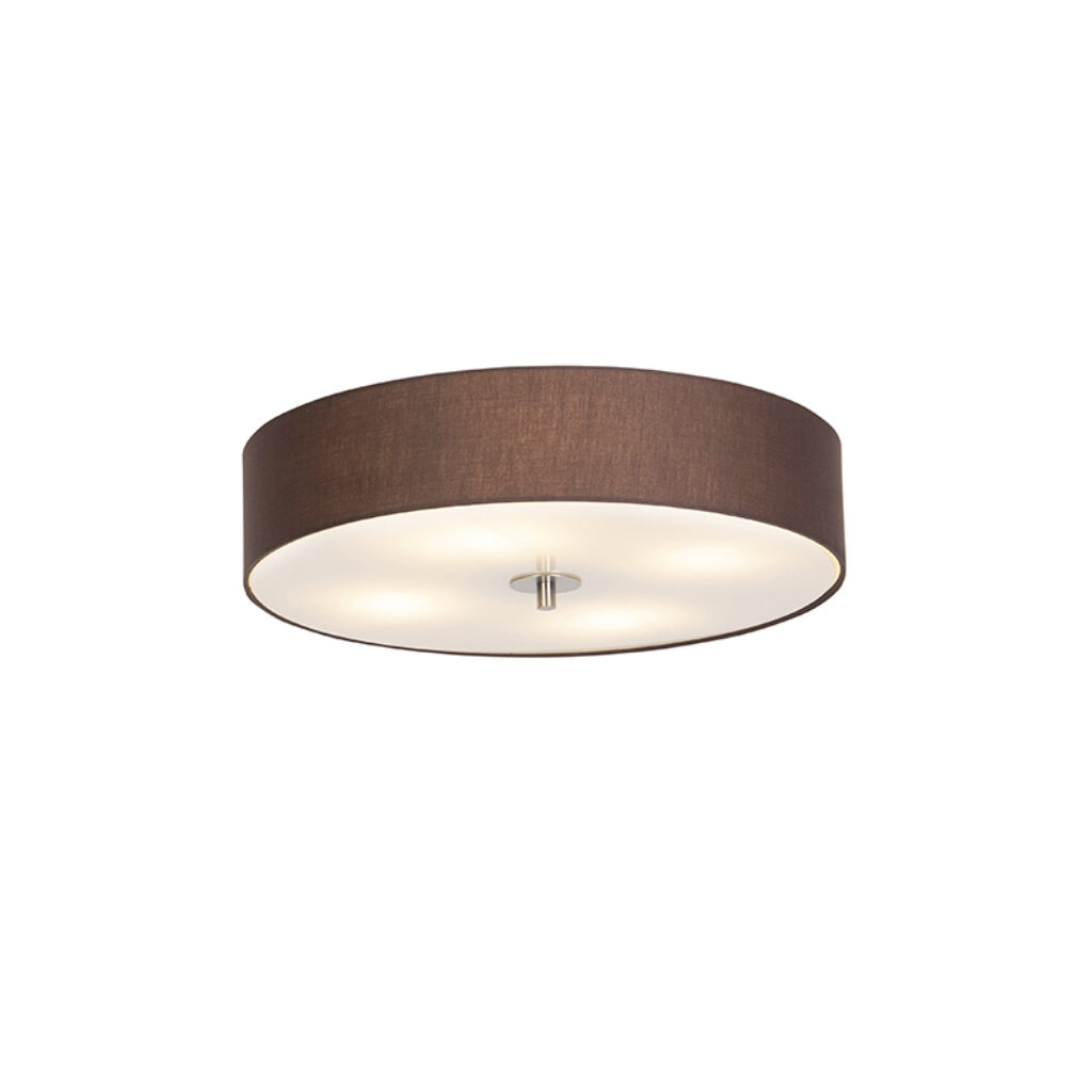 plafondlampen Landelijke plafondlamp bruin 50 cm Drum GlasStofStaal Bruin Een tijdloze ronde met een kap mooie bruine kleur. De stof die gebruikt is voor de