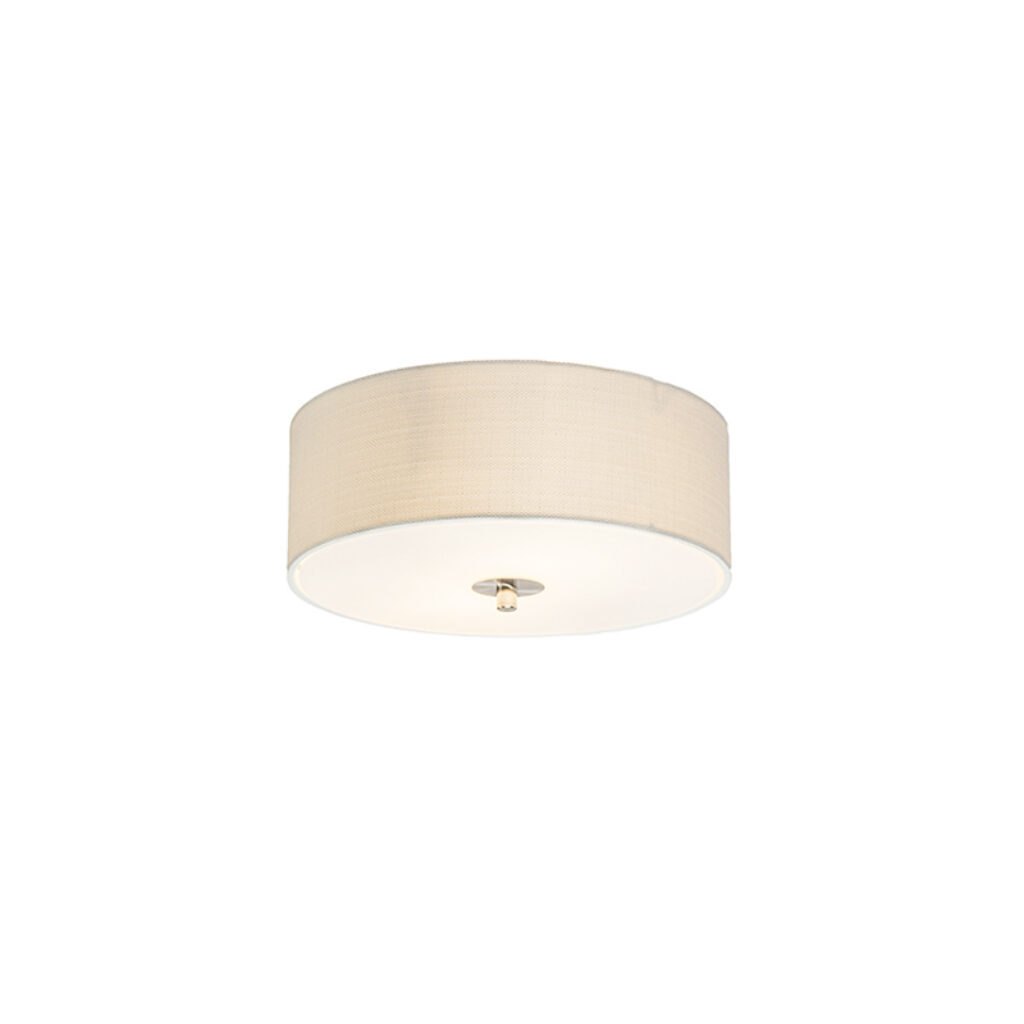 plafondlampen Landelijke plafondlamp 30 cm Drum Jute GlasStofStaal Wit Een tijdloze ronde met een kap mooie kleur. De stof die gebruikt is voor de gemaakt van