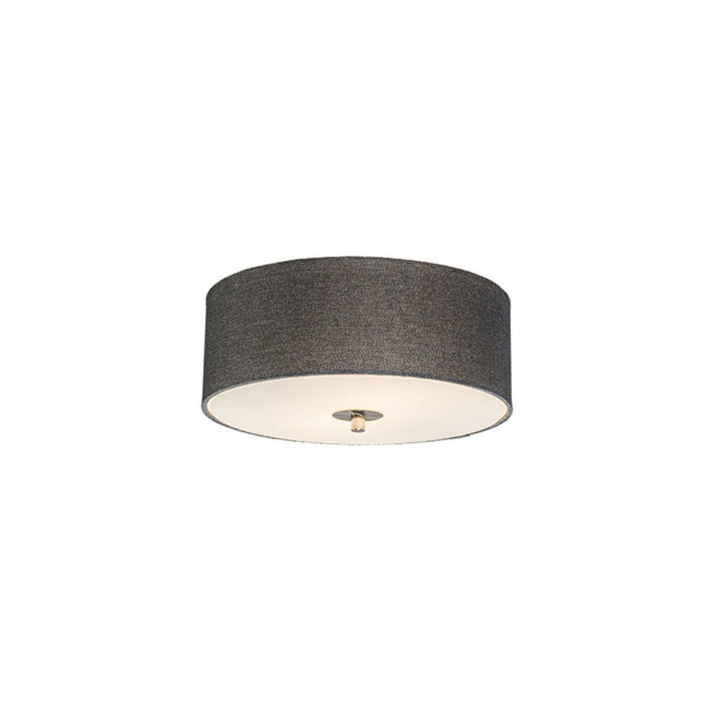 plafondlampen Landelijke plafondlamp grijs 30 cm Drum Jute GlasStofStaal Grijs Een tijdloze ronde met een kap mooie donker grijze kleur. De stof die gebruikt is