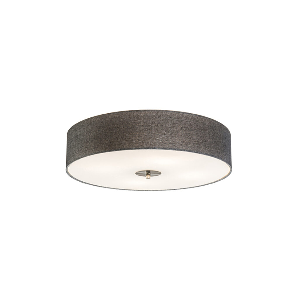 plafondlampen Landelijke plafondlamp grijs 50 cm Drum Jute GlasStofStaal Grijs Een tijdloze ronde met een kap mooie donker grijze kleur. De stof die gebruikt is