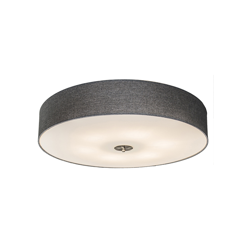 plafondlampen Landelijke plafondlamp grijs 70 cm Drum Jute GlasStofStaal Grijs Een tijdloze ronde met een kap mooie grijze kleur. De stof die gebruikt is voor