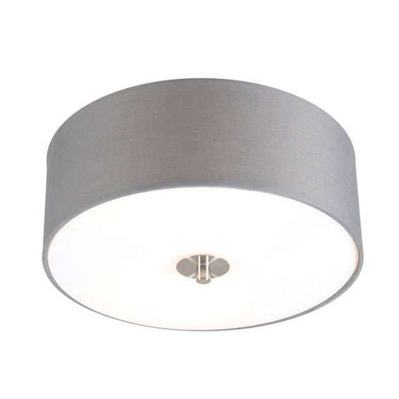 plafondlampen Landelijke plafondlamp grijs 30 cm Drum GlasMetaalStof Grijs Een tijdloze ronde met een kap mooie grijze kleur. De stof die gebruikt is voor de