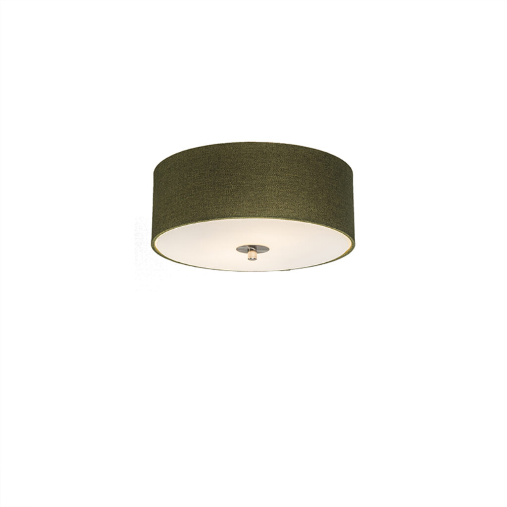 plafondlampen Landelijke plafondlamp groen 30 cm Drum Jute GlasMetaalStof Groen Een tijdloze ronde met een kap mooie mos groene kleur. De stof die gebruikt is