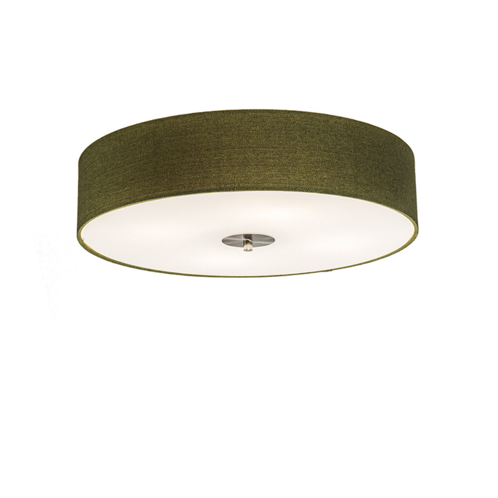 plafondlampen Landelijke plafondlamp groen 50 cm Drum Jute GlasMetaalStof Groen Een tijdloze ronde met een kap mooie mos groene kleur. De stof die gebruikt is